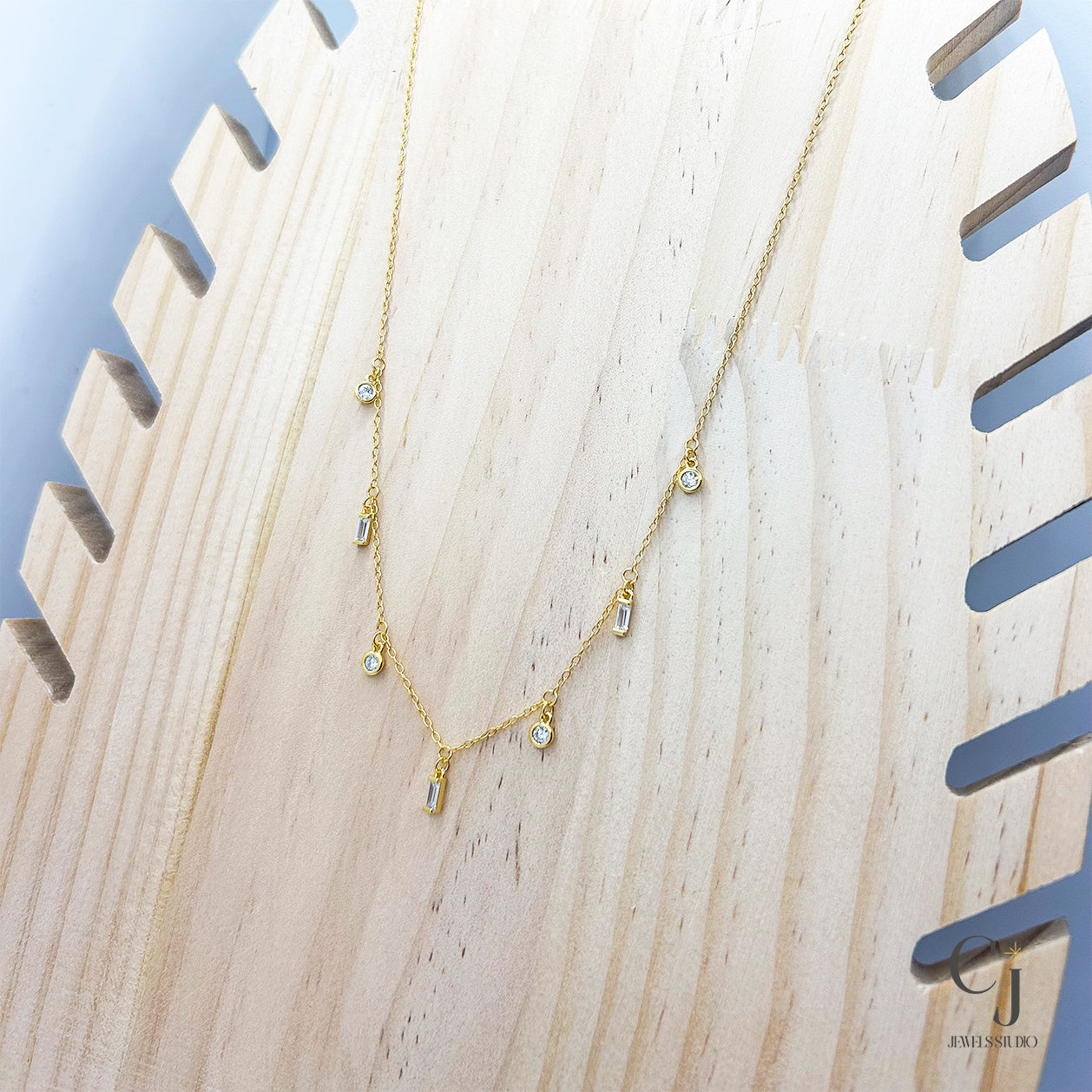 Gold Baguette Pendant Necklace | Baguette Pendant | CJ Jewels Studio