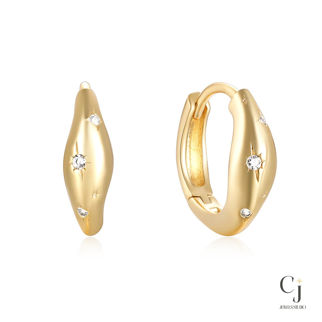 Celestial Gold Earrings | Huggie Hoop Gold Earrings | CJ Jewels Studio