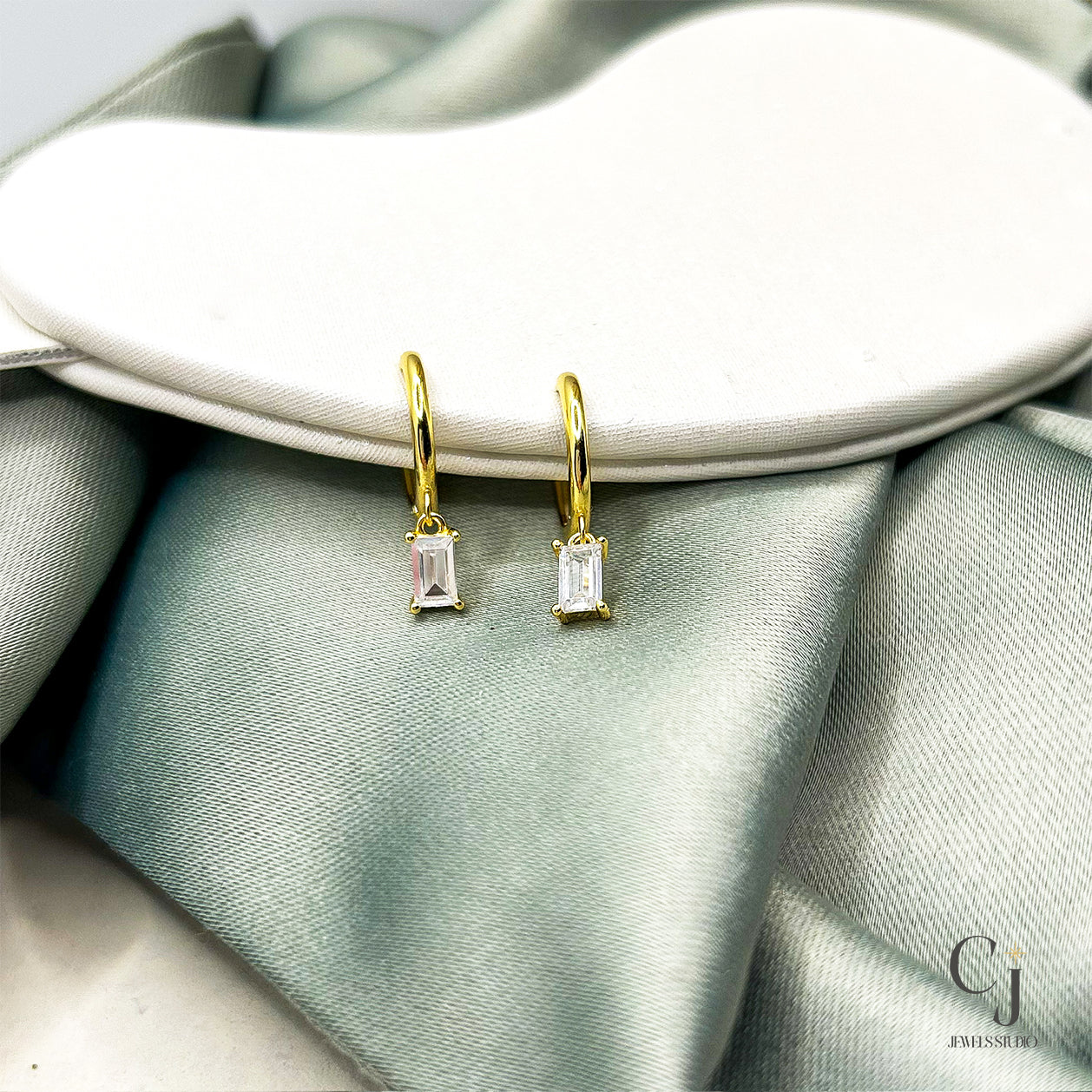 Gold Drop Huggie Hoop Earrings | Hoop Earrings | CJ Jewels Studio