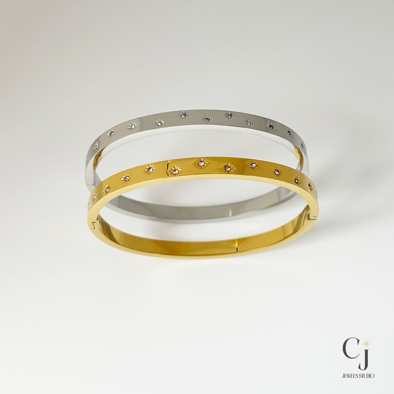 Silver Star Bangle | Silver Bangle Bracelet | CJ Jewels Studio