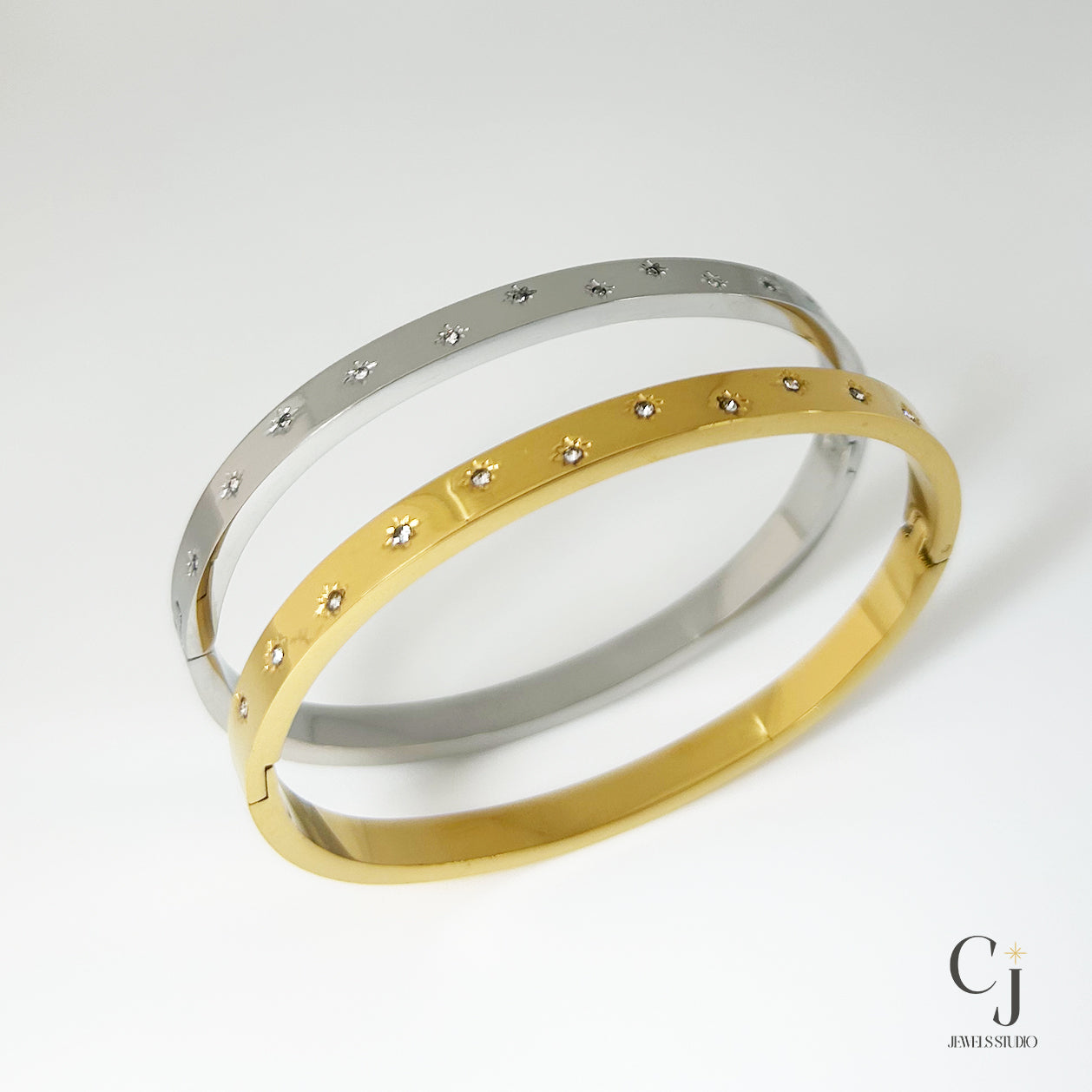 Silver Star Bangle | Silver Bangle Bracelet | CJ Jewels Studio