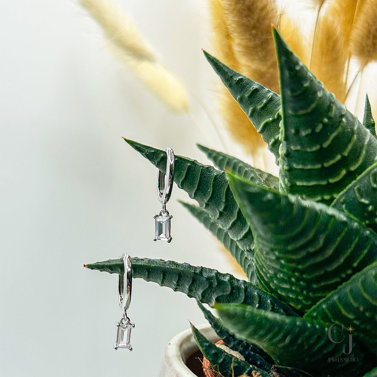 Drop Silver Huggie Hoop Earrings | Silver Earrings | CJ Jewels Studio