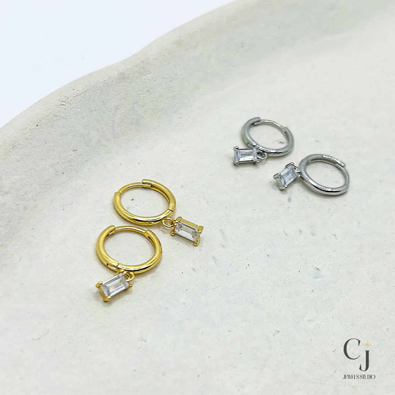 Gold Drop Huggie Hoop Earrings | Hoop Earrings | CJ Jewels Studio