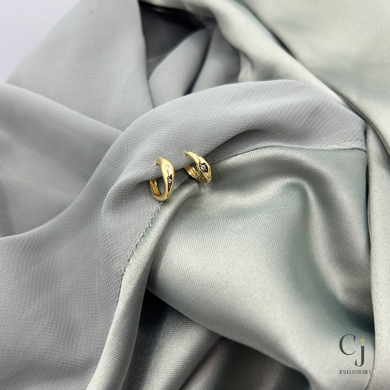 Celestial Gold Earrings | Huggie Hoop Gold Earrings | CJ Jewels Studio