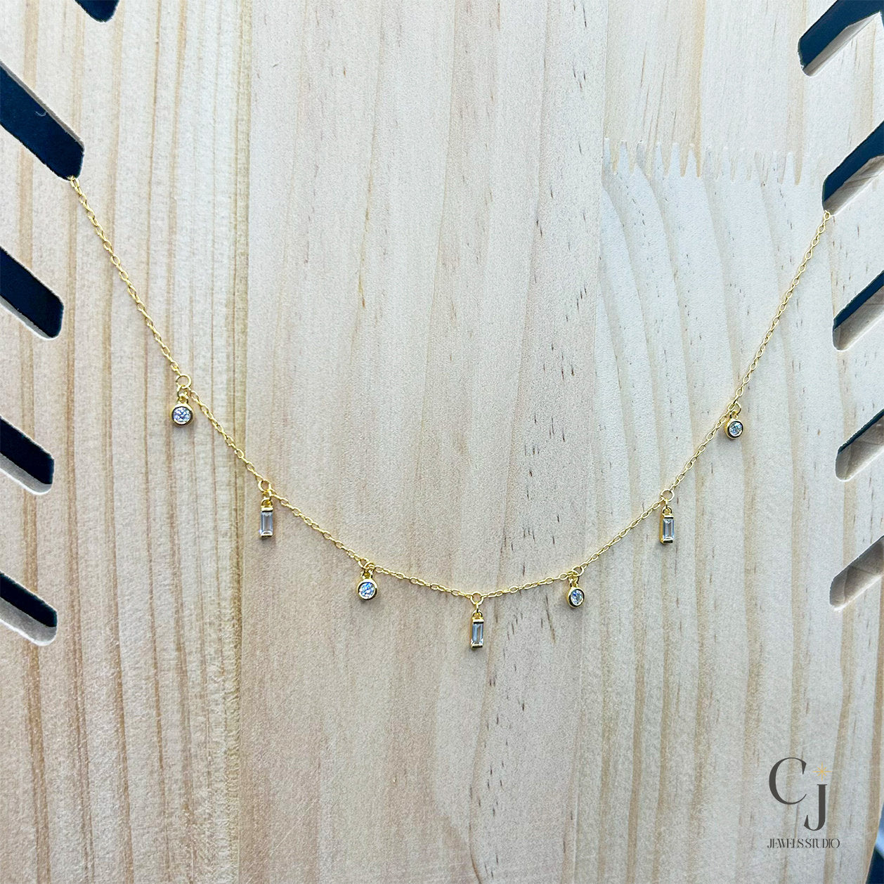 Gold Baguette Pendant Necklace | Baguette Pendant | CJ Jewels Studio