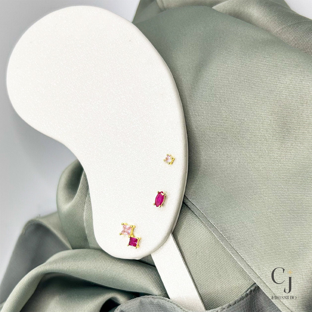 Pink Stone Gold Stud Earring | Trio Set Earring | CJ Jewels Studio