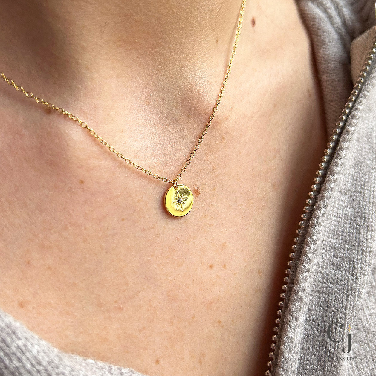 18K Gold Star Coin Necklace 