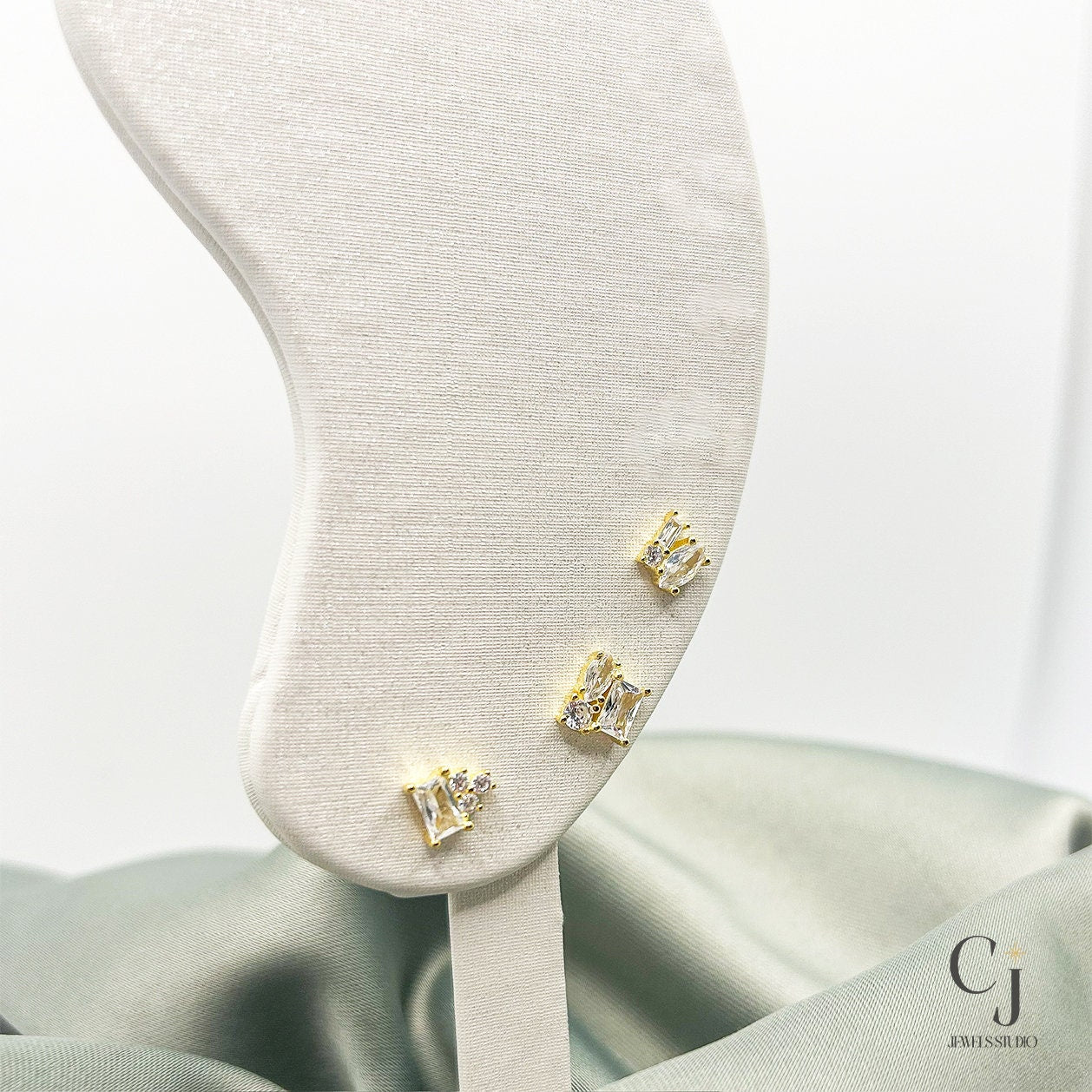 Trio Gold Stud Earrings | Trio Earrings | CJ Jewels Studio