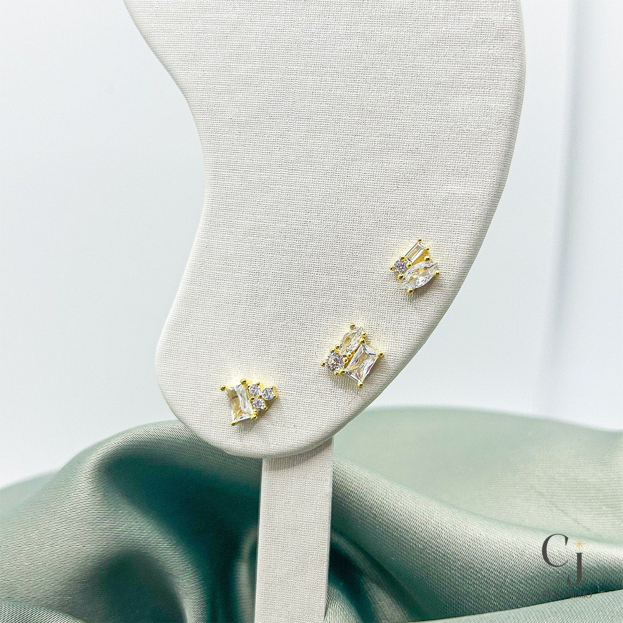 Trio Gold Stud Earrings | Trio Earrings | CJ Jewels Studio